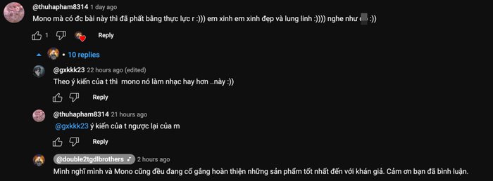 Double2T 'thả tim' một bình luận hạ bệ MONO. 