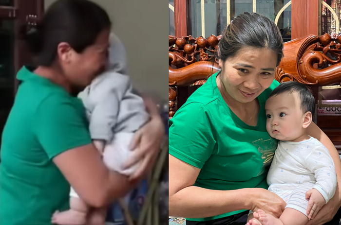 Bà Quyên xúc động ôm chầm cháu nội (Ảnh: Nhân vật cung cấp).