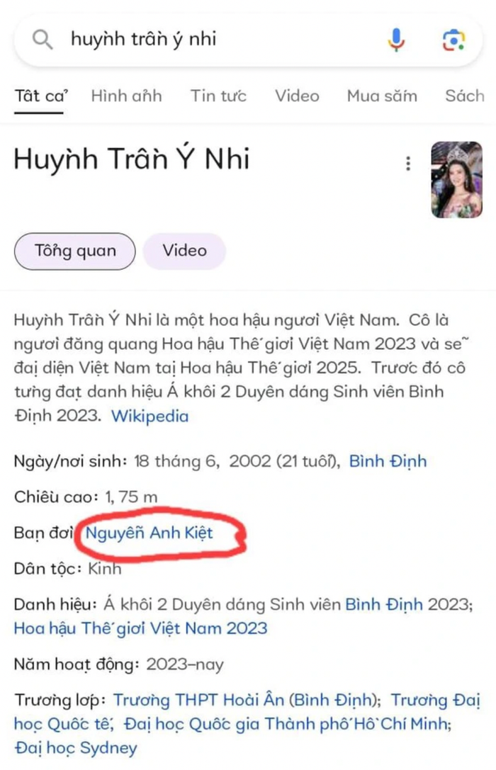 Nhiều khán giả phát hiện thông tin bạn đời của Hoa hậu Ý Nhi được để tên bạn trai cô nàng. Ảnh: Sưu tầm