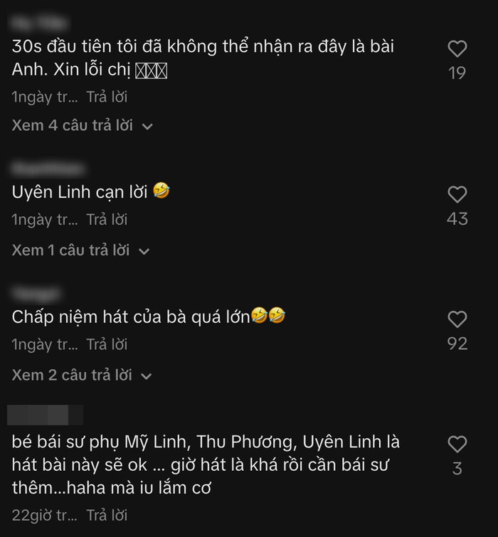 Phản ứng của một số khán giả khi nghe Ninh Dương Lan Ngọc cover 'Anh'. 