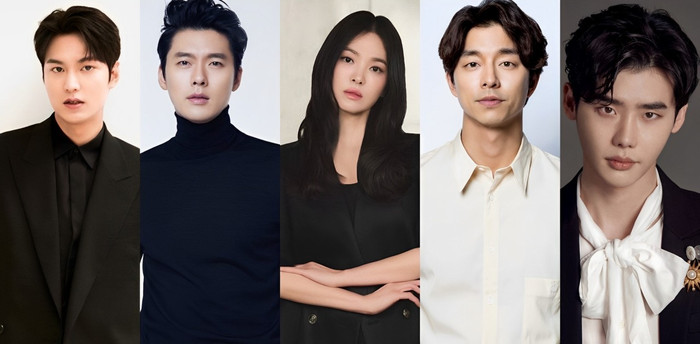 Top 5 diễn viên Hàn được yêu thích nhất nước ngoài năm 2024, từ trái sang: Lee Min Ho, Hyun Bin, Song Hye Kyo, Gong Yoo, Lee Jong Suk.