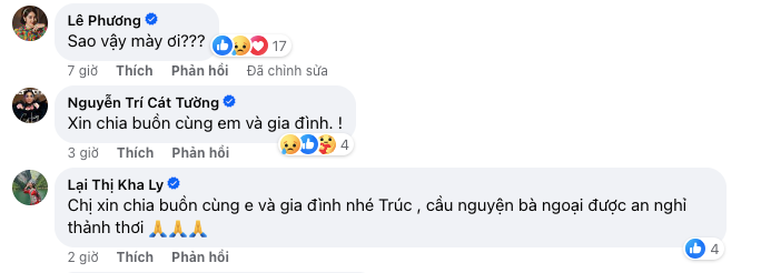 Nhiều sao Việt đã gửi lời chia buồn đến gia đình diễn viên Thanh Trúc.