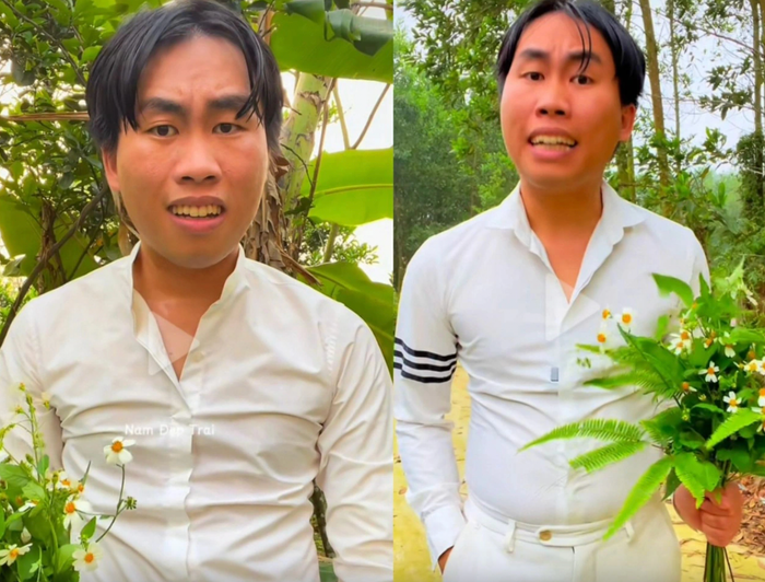 Nam 'đẹp trai' sở hữu nét đẹp lạ, gương mặt tròn cùng làn da nâu rám nắng khỏe khoắn. Để gây ấn tượng với những video xoay quanh nội dung tiêu chí chọn lựa bạn gái, anh chàng cũng chịu khó đầu tư trong khoản trang phục. Nam 'đẹp trai' thường chọn những thiết kế theo phong cách trưởng thành, thanh lịch như quần tây, áo sơ mi trắng đóng thùng.