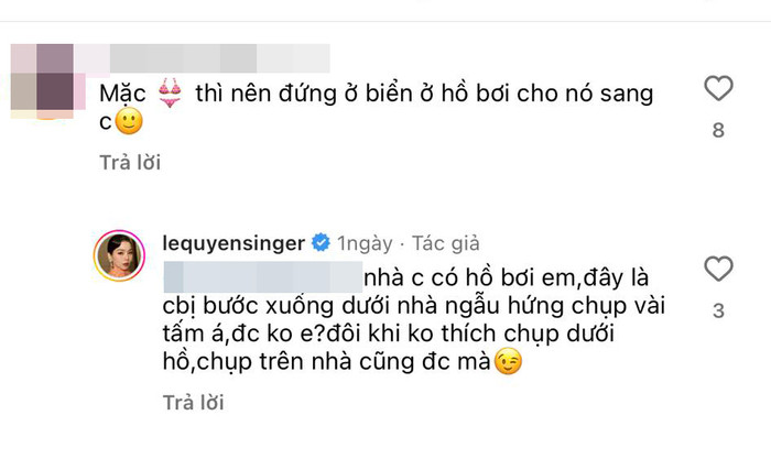 Bình luận đáp trả anti-fan của Lệ Quyên khi bị mỉa mai chuyện mặc bikini.