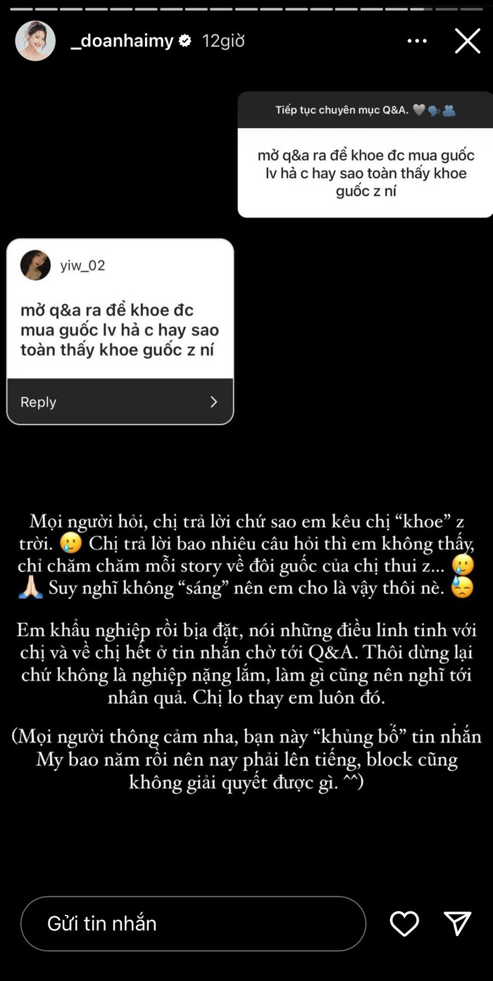 Doãn Hải My nhanh chóng lên tiếng đáp trả những phản hồi ác ý.