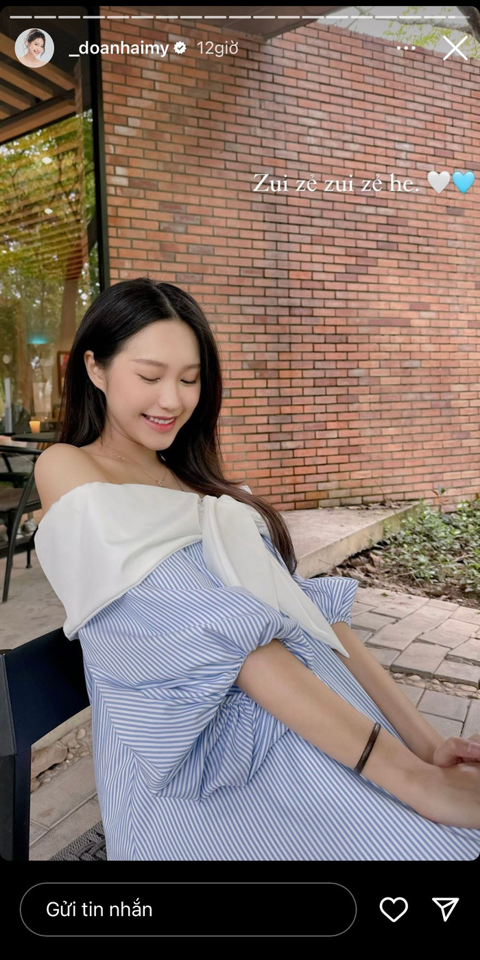 Sau khi đáp trả, Doãn Hải My cũng chia sẻ hình ảnh xinh xắn trong giai đoạn thai kỳ trên story cá nhân kèm trạng thái tích cực.