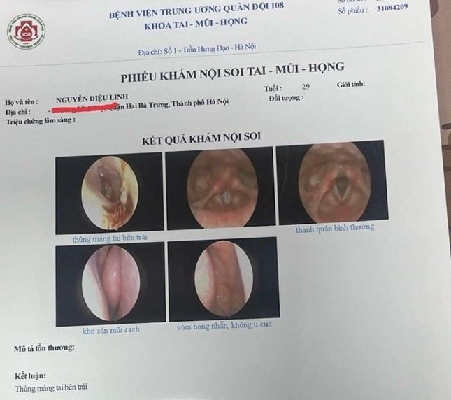 Kết quả chấn đoán nữ du khách bị thủng màng nhĩ trái. Ảnh: Diệu Linh