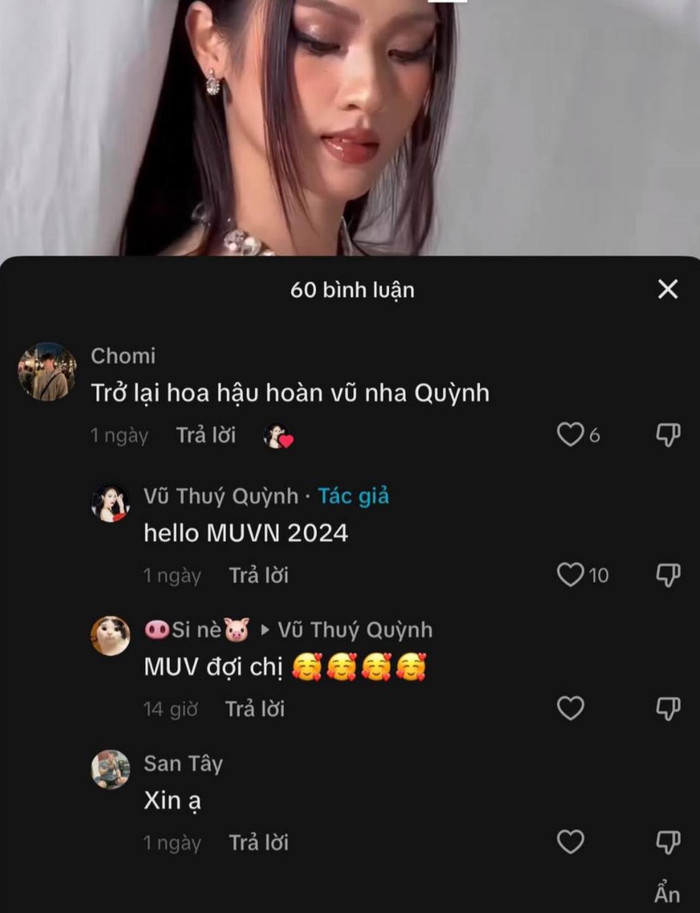 Fan hào hứng trước thông tin Vũ Thúy Quỳnh úp mở việc tham dự Miss Universe Vietnam 2024. 