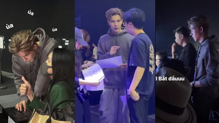 Phía sau hậu trường, Denis Đặng cũng tích cực 'lăng xả' cùng hai nhà sản xuất Miss Universe Vietnam 2024 là Dược sĩ Tiến và Hương Giang.