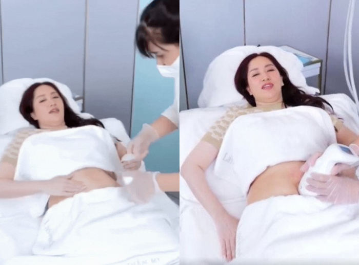 Hình ảnh Khánh Thi đi 'tiêu diệt bé mỡ' ở phần bụng dưới. 