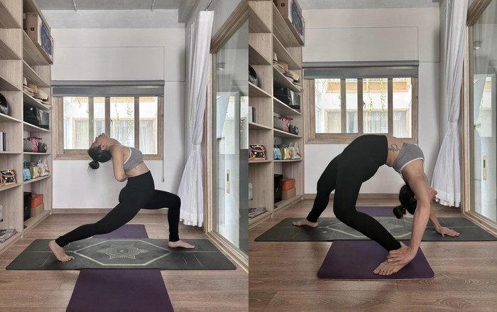 Phương Trinh Jolie tập luyện yoga dù đang mang thai.