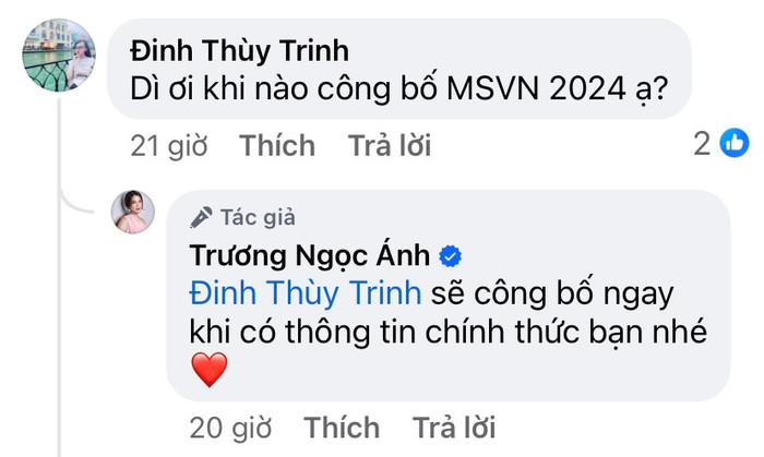 Trương Ngọc Ánh phản hồi thông tin về đại diện Việt Nam tại Miss Supranational 2024.