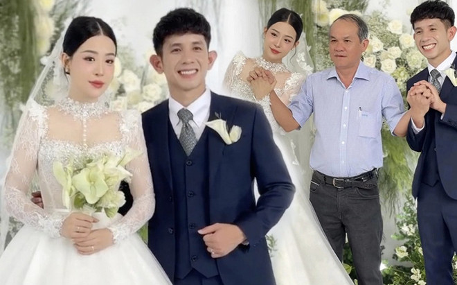 Bầu Đức chung khung hình cùng vợ chồng Hồng Duy - Kiều Oanh tại đám cưới, nhan sắc cô dâu 'gây sốt' Ảnh 2