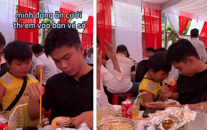 Được người khác bóc tôm, cậu bé bán vé số liền có hành động đẹp Ảnh 2