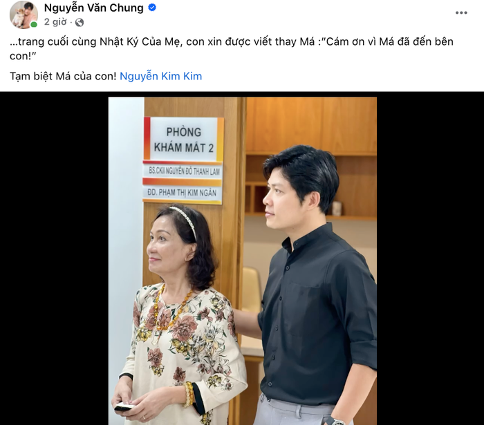 Nhạc sĩ Nguyễn Văn Chung thông báo tin tang sự trên trang cá nhân. 