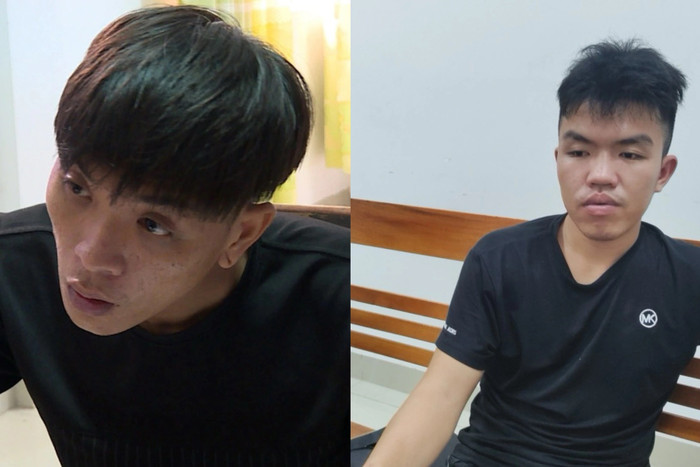 Võ Thành Long và Vũ Thành Huy tại cơ quan công an