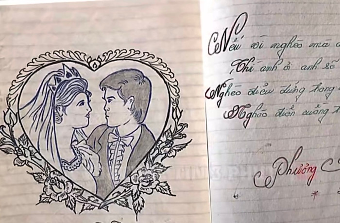 Những nét vẽ đơn giản nhưng chứa đựng tình cảm chân thành của cặp tình nhân lúc trẻ. 