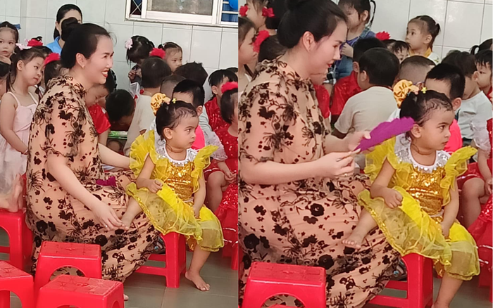 Võ Hạ Trâm đồng hành cùng con gái trong một hoạt động tại trường học. Ảnh: FBNV