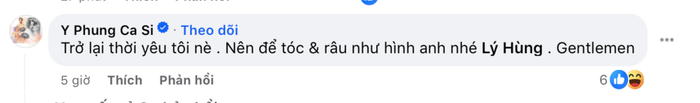Ca sĩ Y Phụng để lại bình luận dưới loạt ảnh diện mạo mới của Lý Hùng.