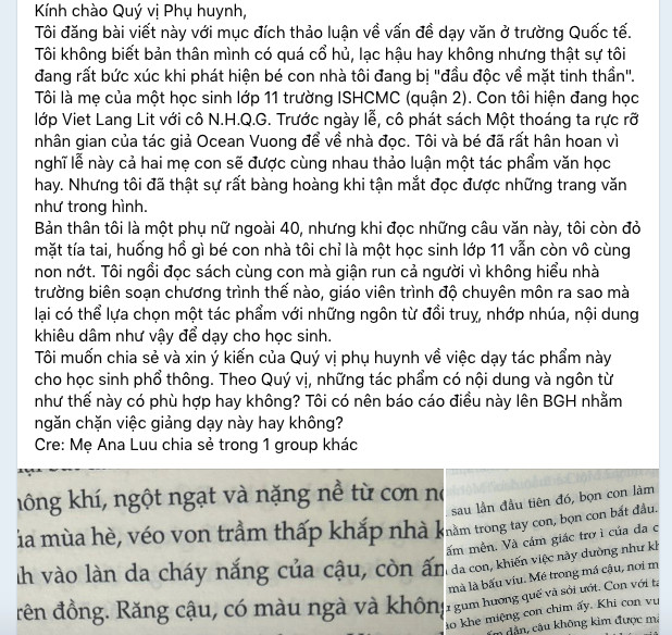 Bài đăng của phụ huynh gây chú ý trên một diễn đàn