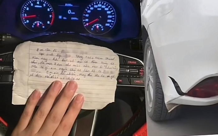 Trời mưa, đâm trúng ô tô, nam sinh để lại mảnh giấy khiến chủ xe bất ngờ Ảnh 2