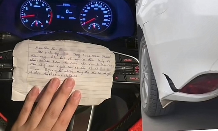 Chiếc xe hư hỏng và bức thư xin lỗi rất dễ thương từ nam sinh lớp 8.