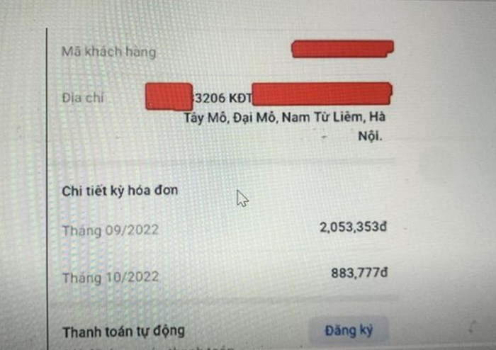 Hóa đơn điện tháng 9-10/2022 của chủ hộ chưa được thanh toán.