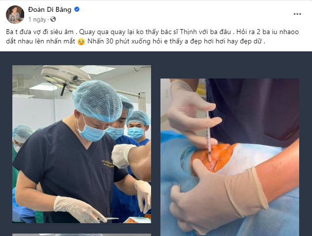 Chồng Đoàn Di Băng tranh thủ trùng tu nhan sắc trong khi vợ đang khám thai.