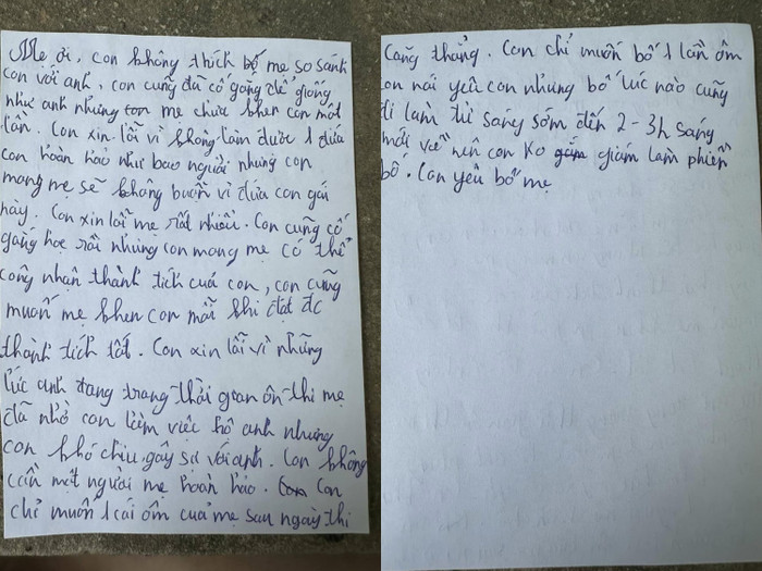 Bức thư tay em bé viết gửi cho ba mẹ.
