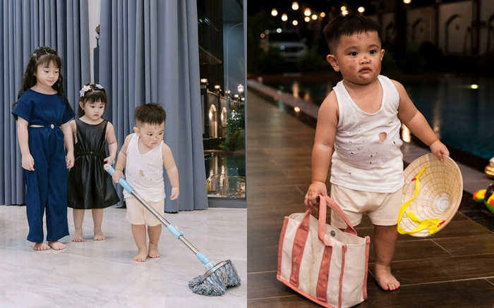 Nhóc tỳ 2 tuổi nhà sao Việt mặc áo rách lấm lem, biểu cảm hài hước gây chú ý Ảnh 2