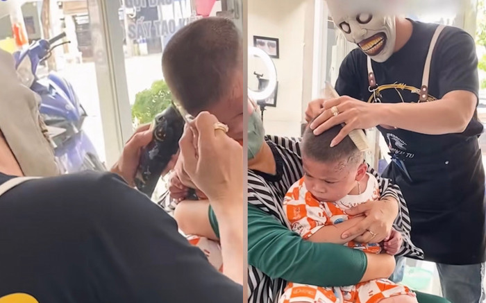 Thấy tiệm hay có trẻ em vào cắt tóc, anh thợ sắm đạo cụ khiến các bé không dám la hét nửa lời Ảnh 2