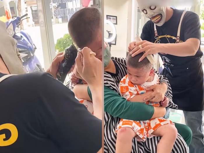 Thấy tiệm hay có trẻ em vào cắt tóc, anh thợ sắm đạo cụ khiến các bé không dám la hét nửa lời Ảnh 1