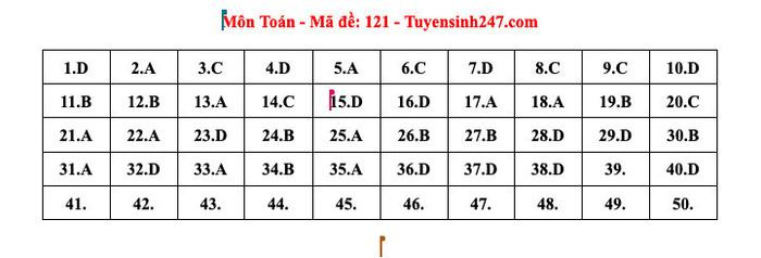 Đáp án tham khảo môn Toán thi tốt nghiệp THPT năm 2024 Ảnh 1