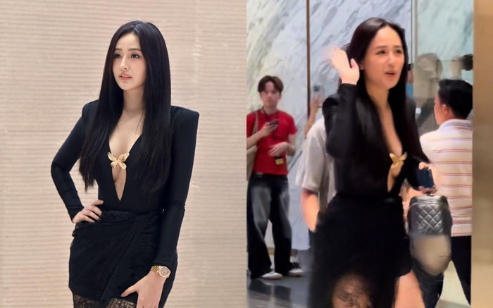 Mai Phương Thúy diện váy trễ ngực gợi cảm, né tránh ống kính ở đám cưới Midu Ảnh 2