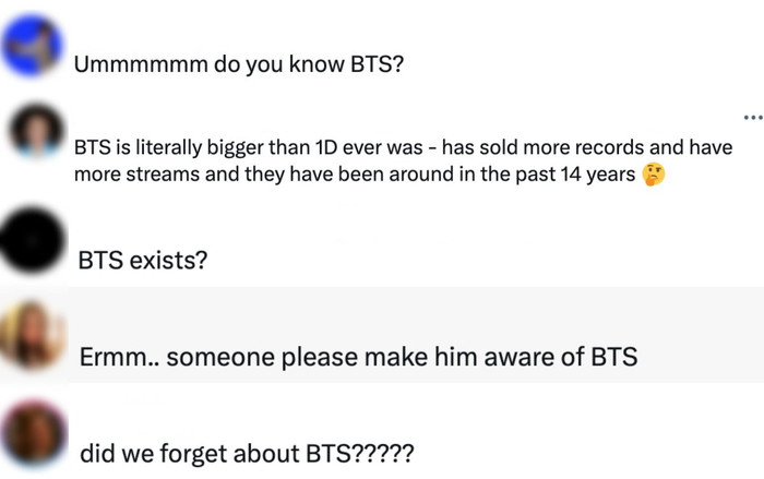 'Ai đó làm ơn nhắc ông ta về BTS đi' hay 'Ông ấy quên mất BTS hả?'... là những bình luận của khán giả trước phát ngôn của Simon Cowell.