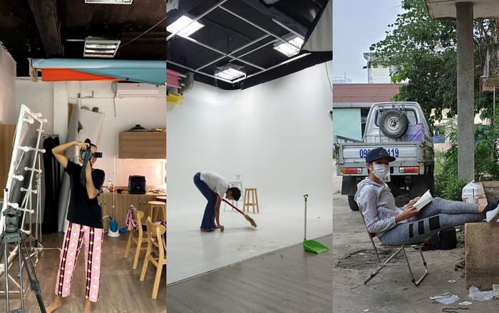 H'Hen Niê thoải mái làm như công việc như quét dọn để giúp đỡ bạn trai. Ảnh FBNV