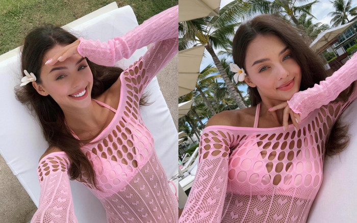 Vợ thủ môn Bùi Tiến Dũng khoe dáng nóng bỏng với bikini màu hồng Ảnh 2