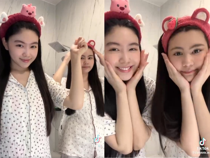 Hai con gái Quyền Linh gây ấn tượng với mặt mộc hoàn hảo không tì vết. Ảnh chụp màn hình