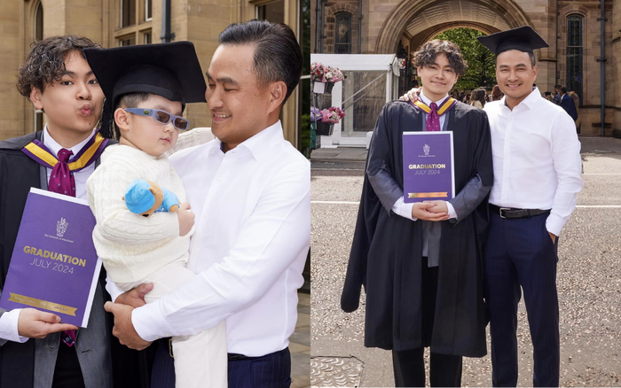 Chi Bảo bế con trai út, lộ rõ niềm vui sướng khi đón nhận tin mừng từ quý tử đầu lòng. Ảnh: FBNV