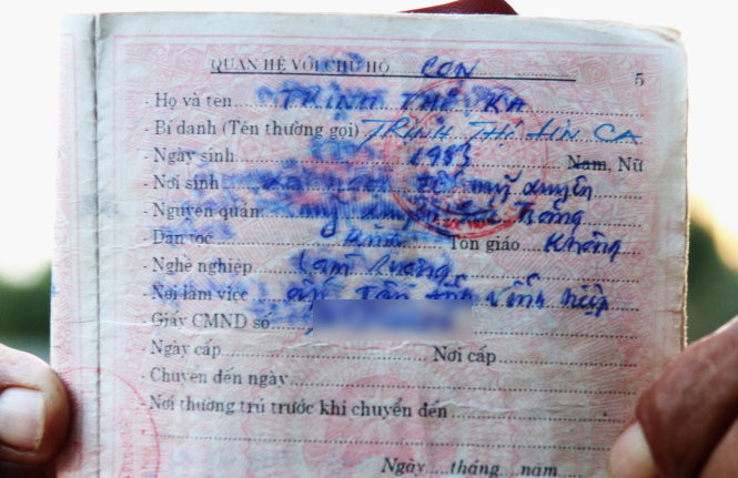 Giấy tờ của Trịnh Thị Lin Ca