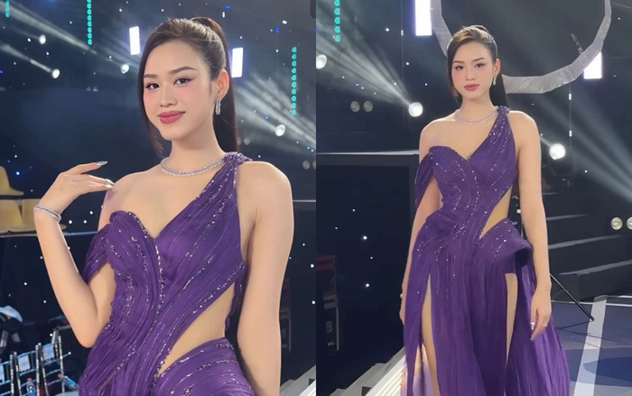 Đỗ Thị Hà 'gánh còng lưng' bộ cánh sến sẫm trong đêm chung kết Mr World Vietnam 2024.