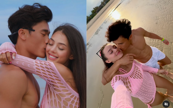 Bùi Tiến Dũng thoải mái thể hiện tình cảm với vợ ngoại quốc thông qua những hành động, cử chỉ đong đầy tình cảm. Ảnh: Chụp màn hình