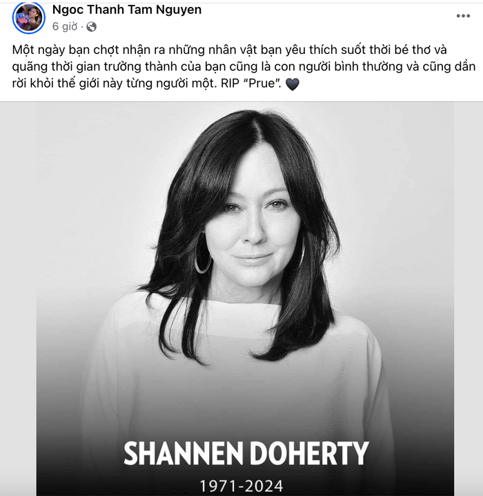 Bài đăng chia buồn của diễn viên Ngọc Thanh Tâm.