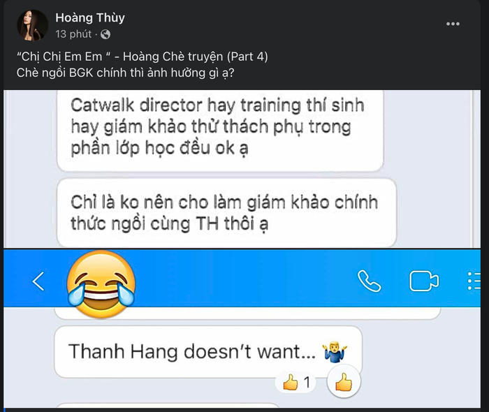 Hoàng Thùy tiếp tục tung tin nhắn liên quan đến drama, cái tên Thanh Hằng bất ngờ bị réo gọi. Ảnh: Facebook Hoàng Thuỳ