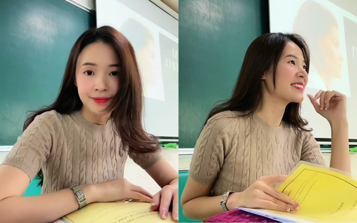 Midu ăn vận thanh lịch, trang điểm tự nhiên khi làm giảng viên. Ảnh: Chụp màn hình