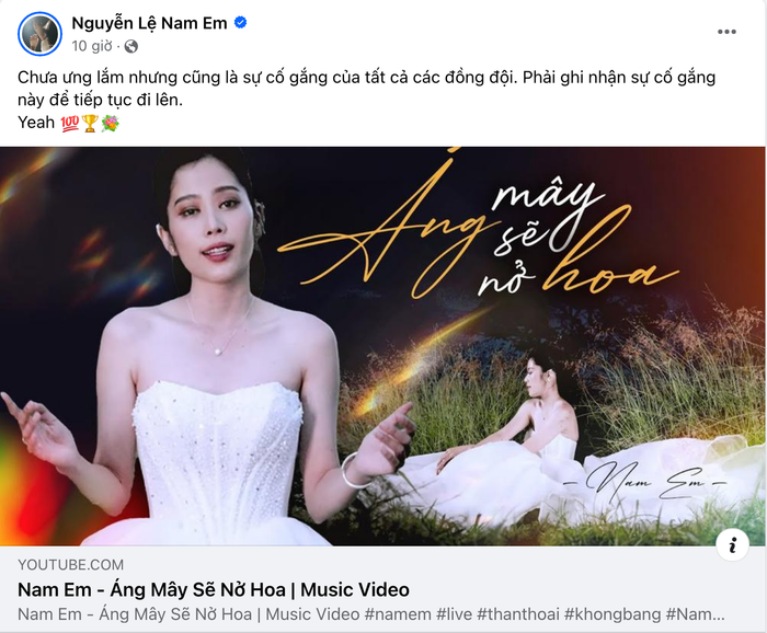 Nam Em ra mắt 'đứa con tinh thần' sau bao ngày ấp ủ. Ảnh chụp màn hình