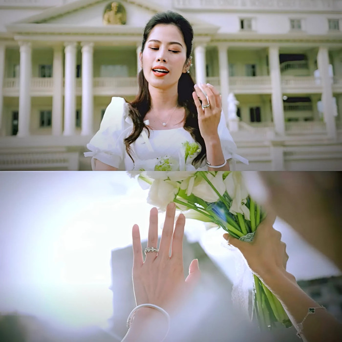 Nam Em khoe cận cảnh chiếc nhẫn cưới trong MV mới. Ảnh chụp màn hình