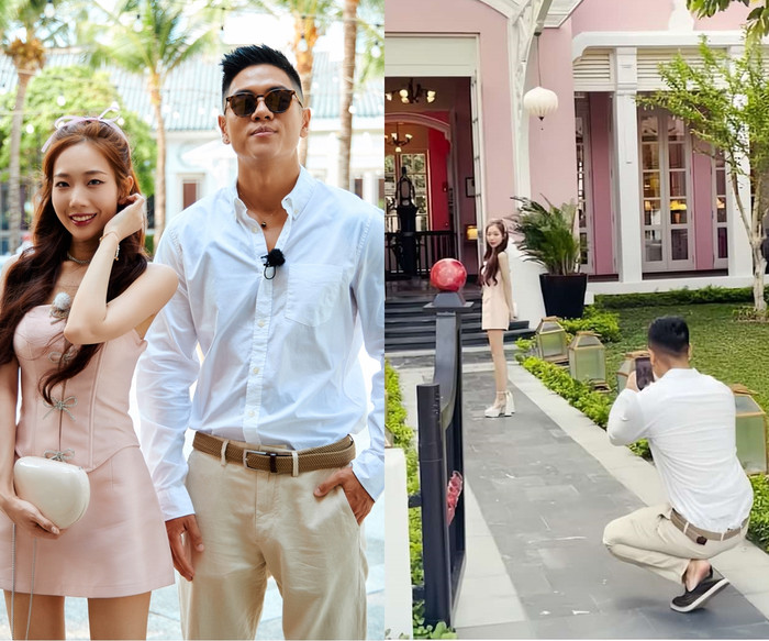 Michael Trương ga lăng chụp ảnh giúp Yuna Vũ sau buổi hẹn hò. 