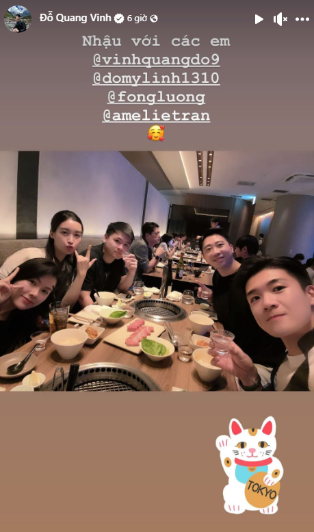 Vợ chồng Đỗ Mỹ Linh có chuyến đi chơi vui vẻ cùng anh chồng và bạn bè tại Nhật. Ảnh chụp màn hình.