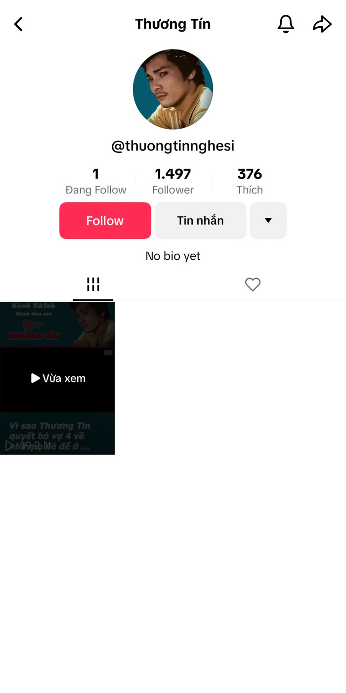 Kênh TikTok của nghệ sĩ Thương Tín bất ngờ hoạt động trở lại.